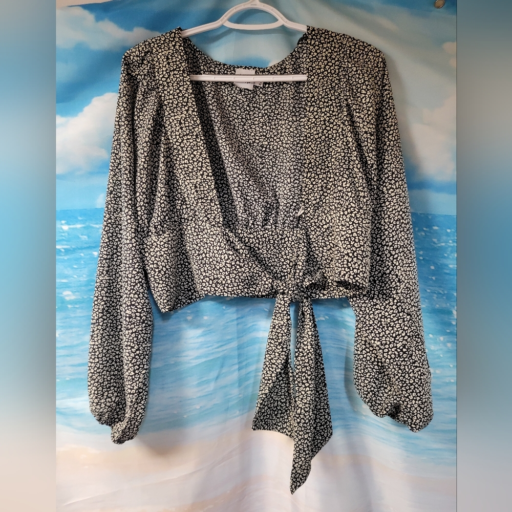 Princess Polly Black & White Floral Wrap Blouse